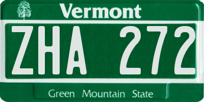 VT license plate ZHA272