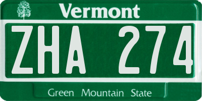 VT license plate ZHA274