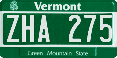 VT license plate ZHA275