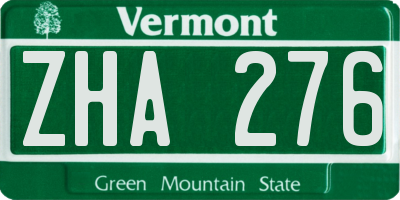 VT license plate ZHA276