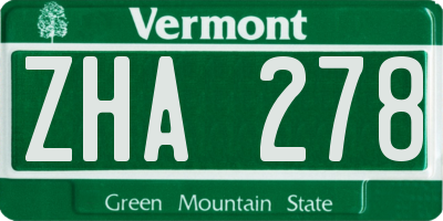 VT license plate ZHA278