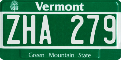 VT license plate ZHA279