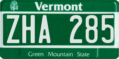 VT license plate ZHA285