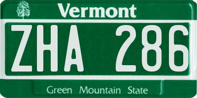 VT license plate ZHA286
