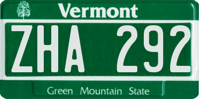 VT license plate ZHA292
