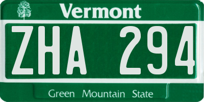 VT license plate ZHA294