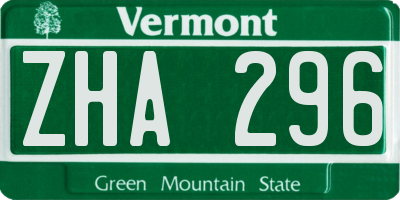 VT license plate ZHA296