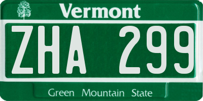 VT license plate ZHA299