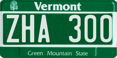VT license plate ZHA300