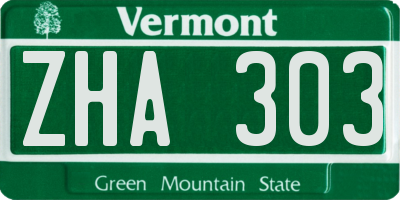 VT license plate ZHA303