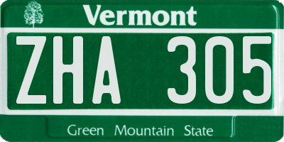 VT license plate ZHA305
