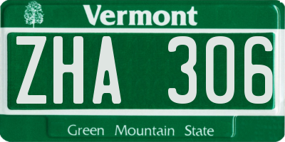 VT license plate ZHA306