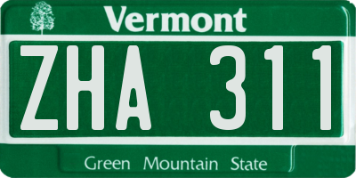 VT license plate ZHA311