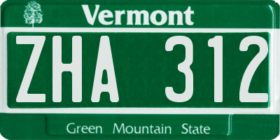 VT license plate ZHA312