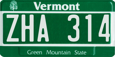VT license plate ZHA314