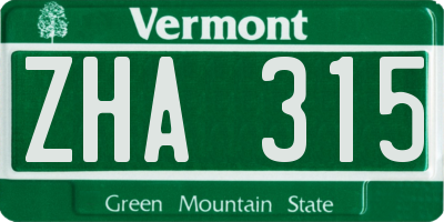 VT license plate ZHA315