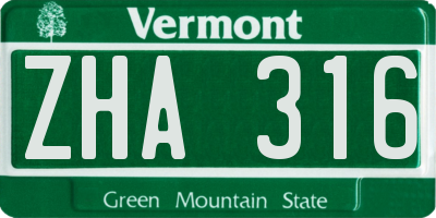 VT license plate ZHA316