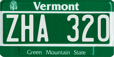 VT license plate ZHA320