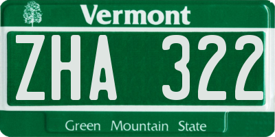 VT license plate ZHA322