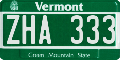 VT license plate ZHA333