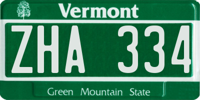 VT license plate ZHA334