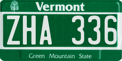 VT license plate ZHA336