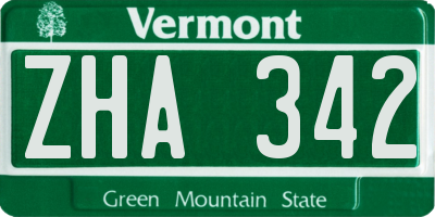 VT license plate ZHA342