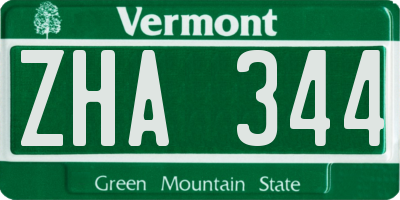 VT license plate ZHA344