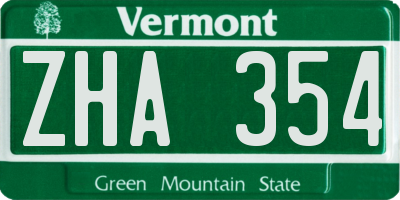 VT license plate ZHA354