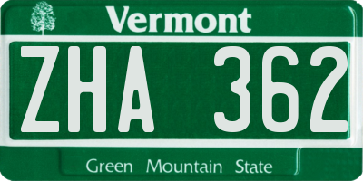 VT license plate ZHA362