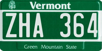 VT license plate ZHA364