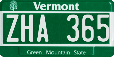 VT license plate ZHA365