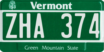 VT license plate ZHA374
