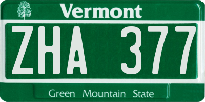 VT license plate ZHA377