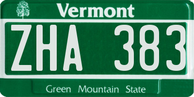 VT license plate ZHA383