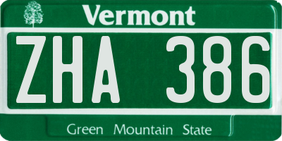 VT license plate ZHA386