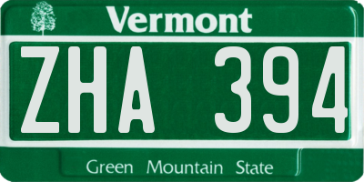 VT license plate ZHA394