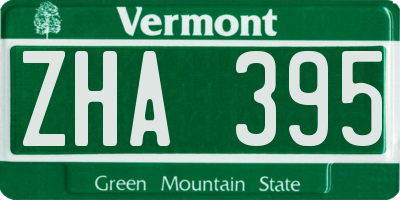 VT license plate ZHA395