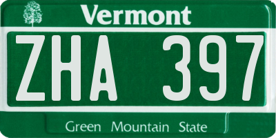 VT license plate ZHA397