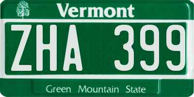 VT license plate ZHA399