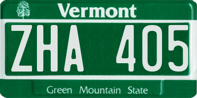 VT license plate ZHA405