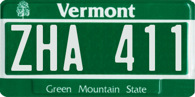 VT license plate ZHA411