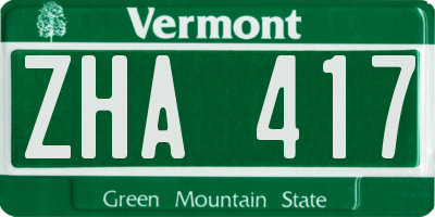 VT license plate ZHA417
