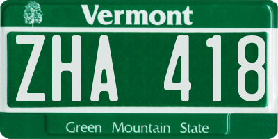 VT license plate ZHA418