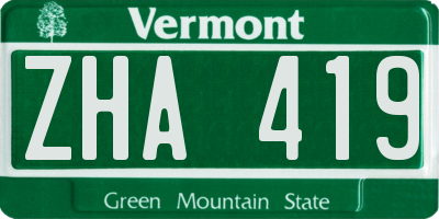 VT license plate ZHA419