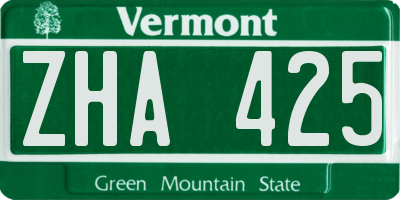 VT license plate ZHA425