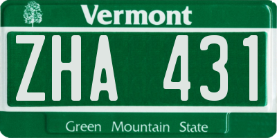 VT license plate ZHA431