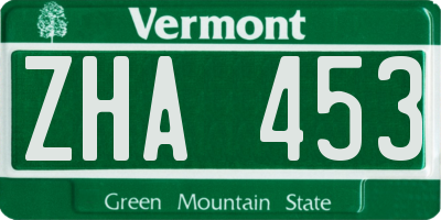 VT license plate ZHA453