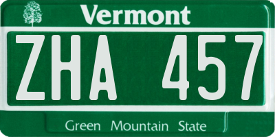 VT license plate ZHA457