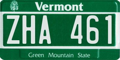 VT license plate ZHA461